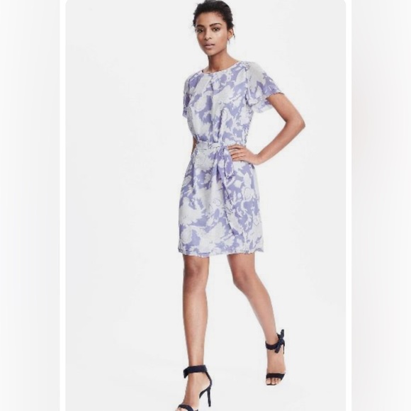 Banana Republic NWT Blue Lavender Flutter Sleeve Mini Dress size XSP - Picture 1 of 10